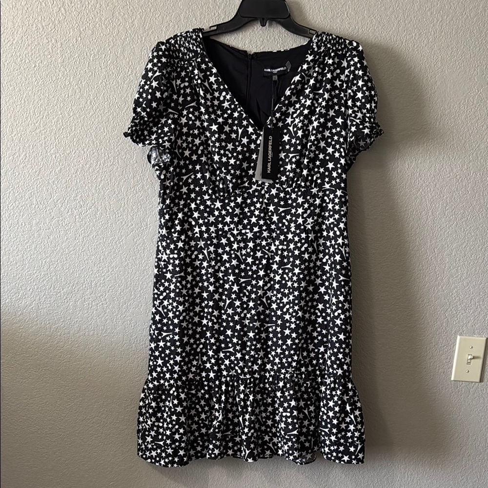 Karl Lagerfeld Black and White Star Print Dress, 1X